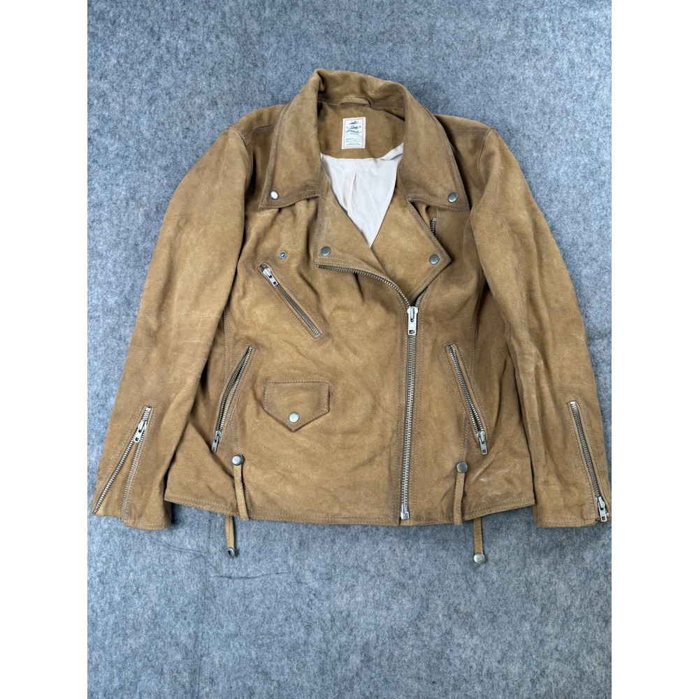 Free People Moto Jacket Womens S Tan Cow Suede Leather Biker Western Boho Jacket